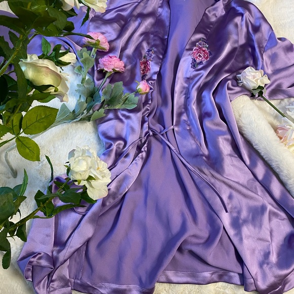 Victoria's Secret Other - Victoria's Secret Purple Satin Robe with Floral embroidery lingerie